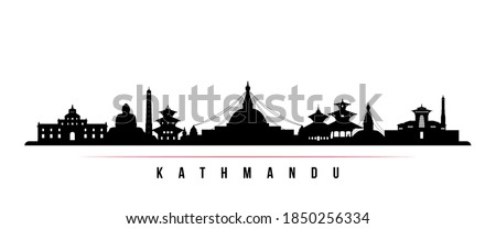 Kathmandu skyline horizontal banner. Black and white silhouette of Kathmandu City, Nepal. Vector template for your design. 