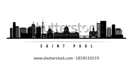 Saint Paul skyline horizontal banner. Black and white silhouette of Saint Paul City, Minnesota. Vector template for your design. 