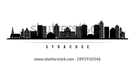 Syracuse skyline horizontal banner. Black and white silhouette of Syracuse, New York. Vector template for your design. 
