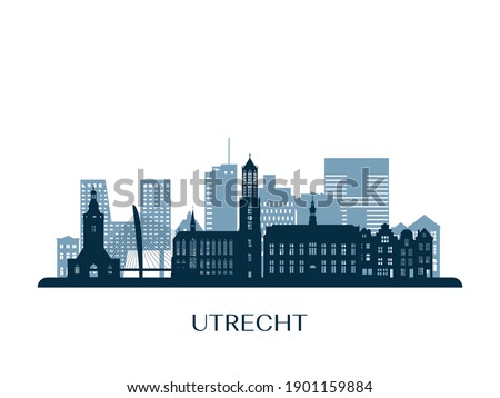 Utrecht skyline, monochrome silhouette. Vector illustration.