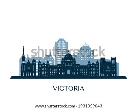 Victoria skyline, monochrome silhouette. Vector illustration.