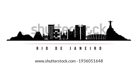 Rio De Janeiro skyline horizontal banner. Black and white silhouette of Rio De Janeiro, Brazil. Vector template for your design. 