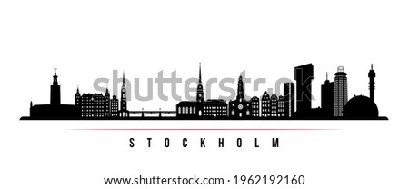 Stockholm skyline horizontal banner. Black and white silhouette of Stockholm, Sweden. Vector template for your design. 
