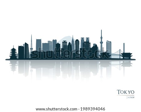 Tokyo skyline silhouette with reflection. Landscape Tokyo, Japan. Vector illustration.