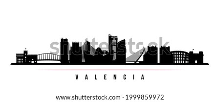 Valencia skyline horizontal banner. Black and white silhouette of Valencia, Spain. Vector template for your design. 