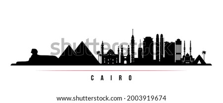 Cairo skyline horizontal banner. Black and white silhouette of Cairo, Egypt. Vector template for your design. 