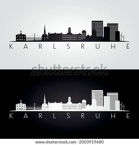 Karlsruhe skyline and landmarks silhouette, black and white design, vector illustration.