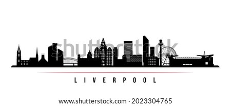 Liverpool skyline horizontal banner. Black and white silhouette of Liverpool, UK. Vector template for your design. 