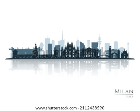 Milan skyline silhouette with reflection. Landscape Milan, Italy. Vector illustration.