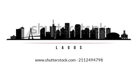 Lagos skyline horizontal banner. Black and white silhouette of Lagos, Nigeria. Vector template for your design. 