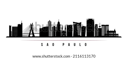 Sao Paulo skyline horizontal banner. Black and white silhouette of Sao Paulo, Brazil. Vector template for your design. 
