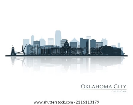 Oklahoma City skyline silhouette with reflection. Landscape OKC, Oklahoma. Vector illustration.