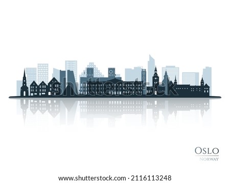 Oslo skyline silhouette with reflection. Landscape Oslo, Norway. Vector illustration.