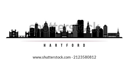 Hartford skyline horizontal banner. Black and white silhouette of Hartford, Connecticut. Vector template for your design. 