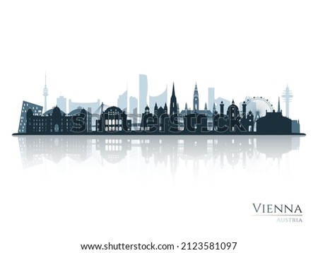 Vienna skyline silhouette with reflection. Landscape Vienna, Austria. Vector illustration.