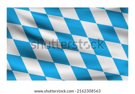 Realistic National flag of Bavarian. Current state flag made of fabric. Vector illustration of lying wavy cloth in national colors of Bavaria. Oktoberfest symbol.