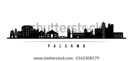 Palermo skyline horizontal banner. Black and white silhouette of Palermo, Italy. Vector template for your design. 