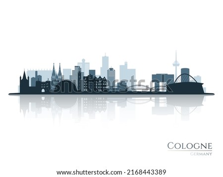 Cologne skyline silhouette with reflection. Landscape Cologne, Germany. Vector illustration.