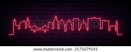 Red neon skyline of Oakland. Bright Oakland City long banner. Vector illustration.