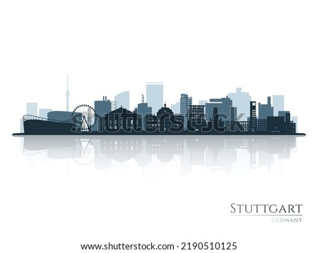 Stuttgart skyline silhouette with reflection. Landscape Stuttgart, Germany. Vector illustration.