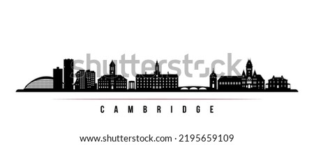Cambridge skyline horizontal banner. Black and white silhouette of Cambridge, Massachusetts. Vector template for your design. 