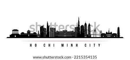 Ho Chi Minh City skyline horizontal banner. Black and white silhouette of Ho Chi Minh City, Vietnam. Vector template for your design. 