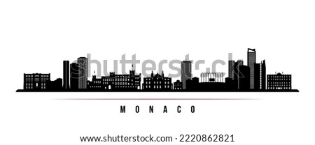 Monaco skyline horizontal banner. Black and white silhouette of Monaco. Vector template for your design. 