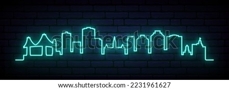 Blue neon skyline of Halifax. Bright Halifax City long banner. Vector illustration.