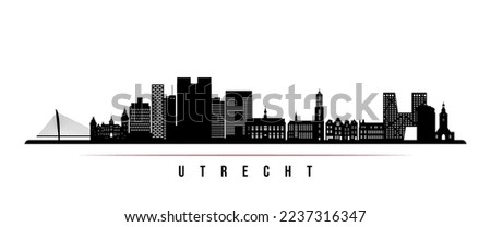 Utrecht skyline horizontal banner. Black and white silhouette of Utrecht, Netherlands. Vector template for your design. 