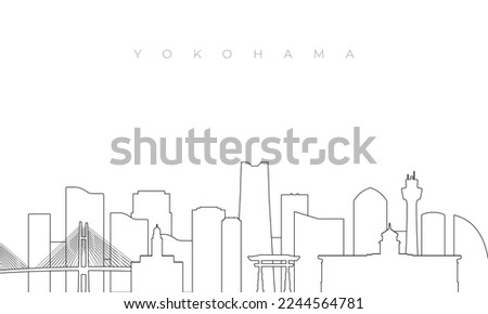 Outline Yokohama skyline. Trendy template with Yokohama buildings and landmarks in line style. Stock vector design. 