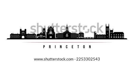 Princeton skyline horizontal banner. Black and white silhouette of Princeton, NJ. Vector template for your design. 