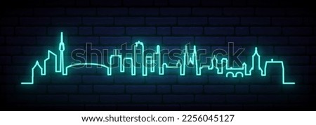 Red neon skyline of Nuremberg. Bright Nuremberg City long banner. Vector illustration.