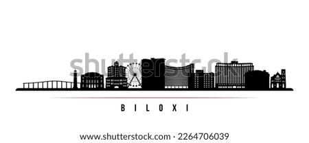 Biloxi skyline horizontal banner. Black and white silhouette of Biloxi Beach, Mississippi. Vector template for your design. 