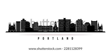 Portland skyline horizontal banner. Black and white silhouette of Portland, Maine. Vector template for your design. 