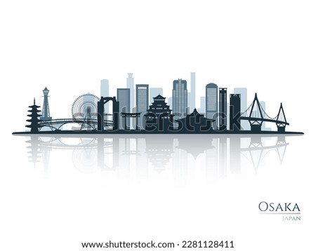 Osaka skyline silhouette with reflection. Landscape Osaka, Japan. Vector illustration.