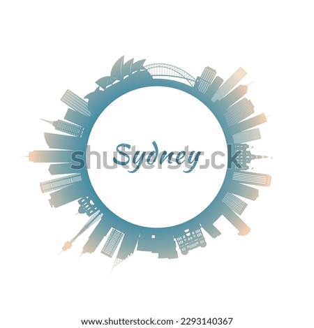Sydney skyline with colorful buildings. Circular style. Stock vector illustration.