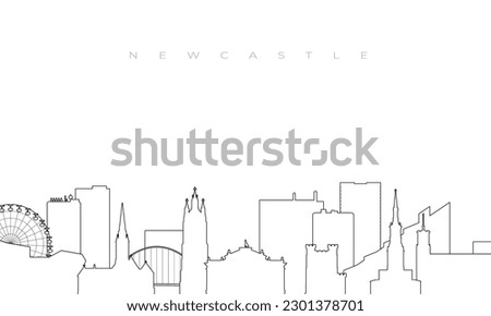 Outline Newcastle skyline. Trendy template with Newcastle buildings and landmarks in line style. Stock vector design. 