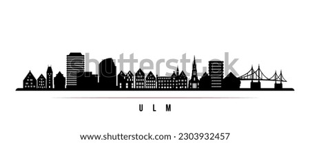 Ulm skyline horizontal banner. Black and white silhouette of Ulm, Germany. Vector template for your design. 