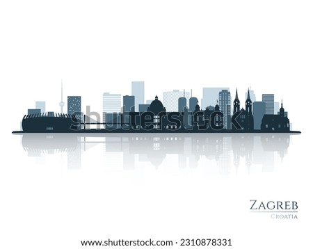 Zagreb skyline silhouette with reflection. Landscape Zagreb, Croatia. Vector illustration.