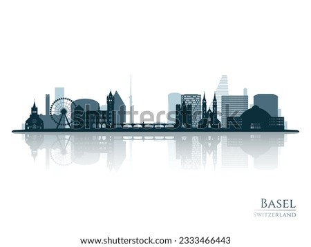 Basel skyline silhouette with reflection. Landscape Basel, Switzerland. Vector illustration.