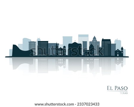 El Paso skyline silhouette with reflection. Landscape El Paso, Texas. Vector illustration.