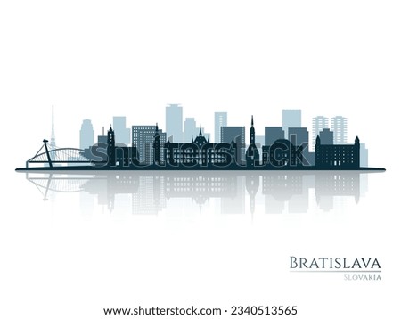 Bratislava skyline silhouette with reflection. Landscape Bratislava, Slovakia. Vector illustration.