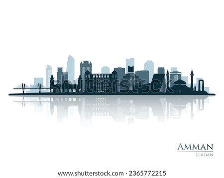 Amman skyline silhouette with reflection. Landscape Amman, Jordan. Vector illustration.