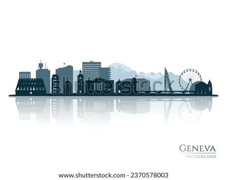 Geneva skyline silhouette with reflection. Landscape Geneva, Switzerland. Vector illustration.