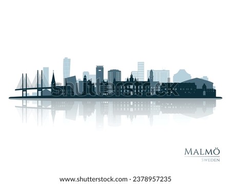 Malmo skyline silhouette with reflection. Landscape Malmo, Sweden. Vector illustration.