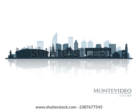 Montevideo skyline silhouette with reflection. Landscape Montevideo, Uruguay. Vector illustration.