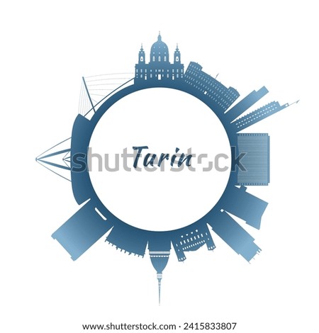 Turin skyline with colorful buildings. Circular style. Stock vector illustration.