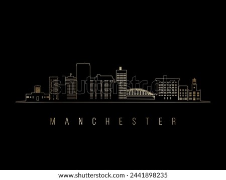 Golden Manchester skyline silhouette.  Manchester NH architecture. Golden cityscape with landmarks. Business travel concept.