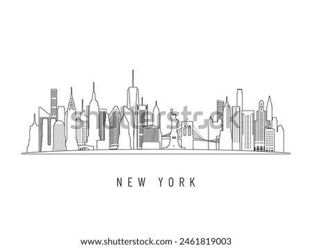 Detailed New York skyline vector illustration. NYC buildings in line art style, perfect for modern designs.