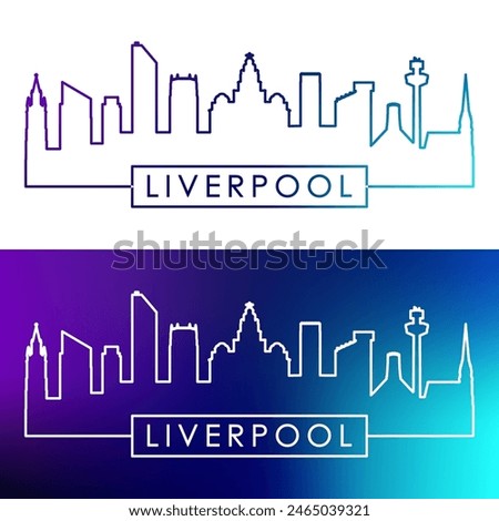 Liverpool skyline. Colorful linear style. Single line. Editable vector file.